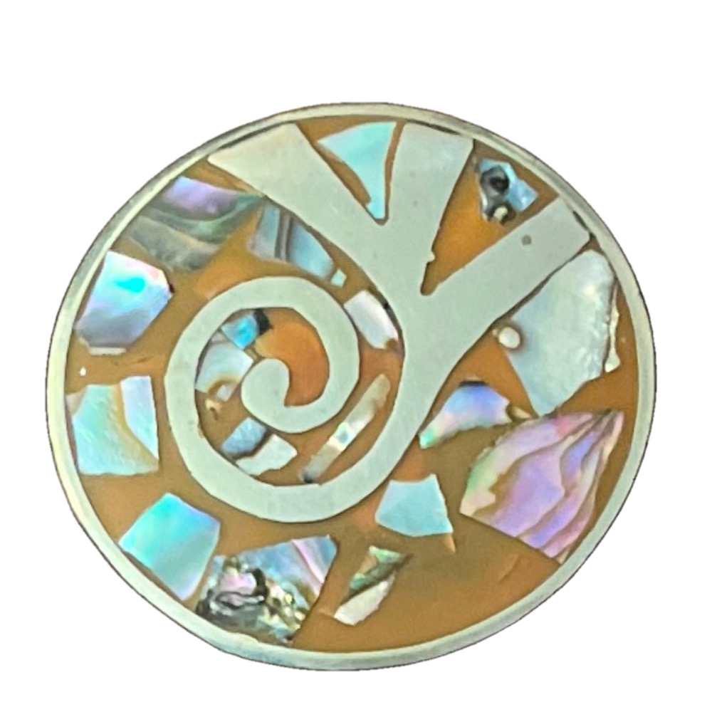 Vintage Brooch Round Abalone 925 Mexico Rare Inlay Collectible Pin Sterling